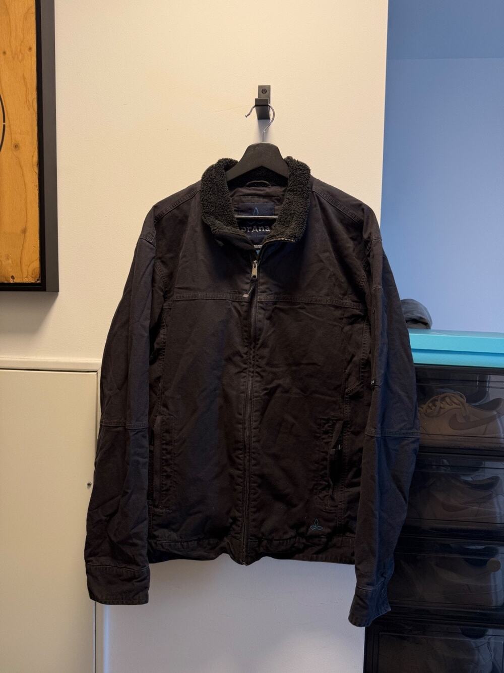 prAna Men’s Large Brown Organic Cotton Sherpa Collar Quilted Lined Jacket